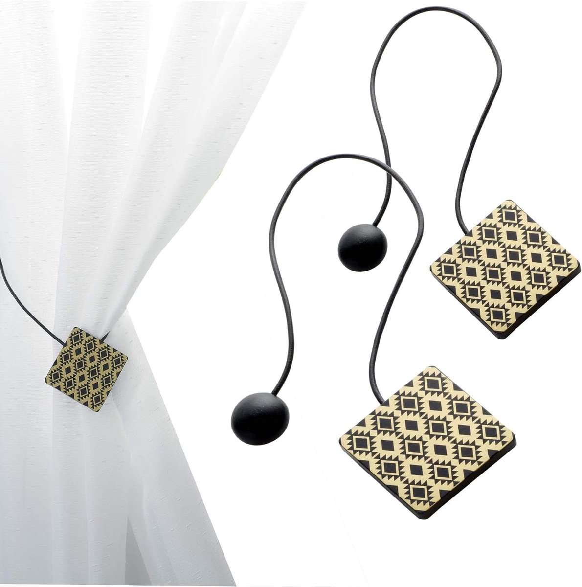 Magnetische Gordijnhouders 2-Pack Zwart/Goud - Decoratieve Houders voor Gordijnen en Raamdecoratie