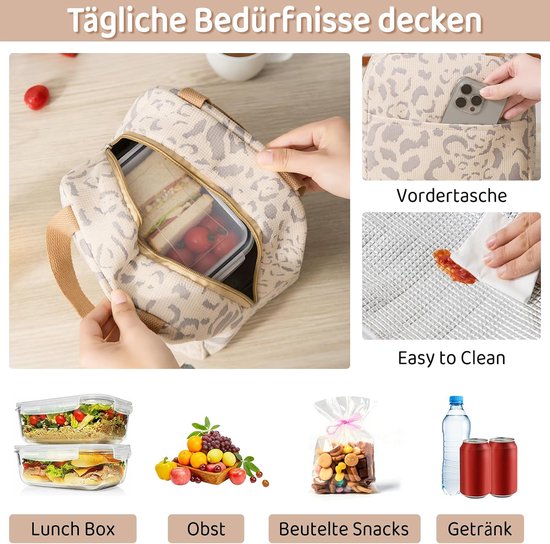 Mini-koeltas, klein, 6 l, lunchtas voor dames en heren, isolatietas, houdt warm en koud, draagbare lunchtas voor werk, lunch, school, kantoor, camping of reizen (beige) van MINI — afbeelding 5