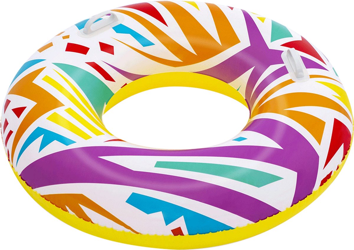 Bestway Zwemband Retro 107 cm – Opblaasbare Zwemring Wit met Techno Print – Duurzaam PVC – Vanaf 12 Jaar