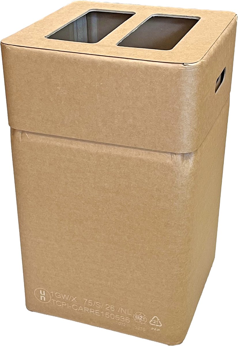 3D Print Duo Afvalbak – Duurzame Kartonnen Inzamelbak voor 3D-Printafval & Filamentresten – 2x 35 Liter – PLA, TPU, PETG, ABS & Nylon/PA – Zonder Sticker – Zelf te Labelen