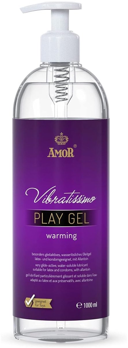 Vibratissimo Play Gel Verwarmend 1000 ml I Verwarmend glijmiddel I Waterbasis glijmiddelen I Glijmiddel Gel geschikt voor speeltjes & latex condooms I water gebaseerde smering