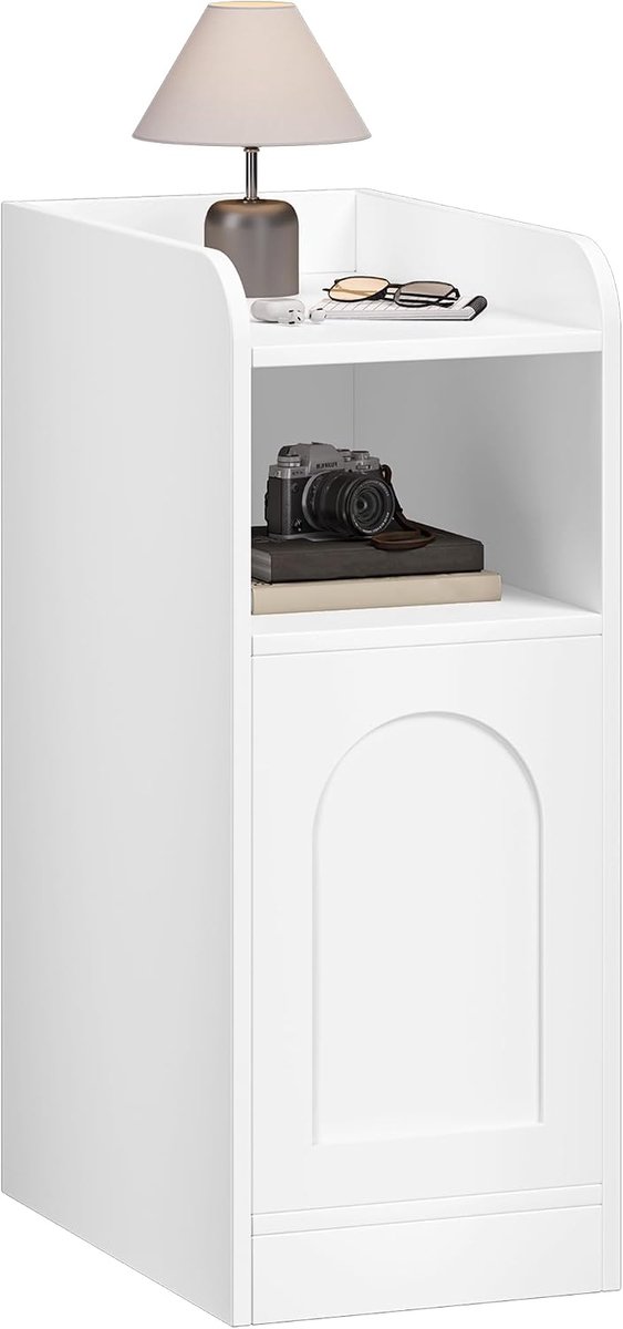Hzuaneri Nachtkastje, smalle bijzettafel met 1 kastdeur, nachtkastje met open vak, omkeerbare deur, ruimtebesparend, geschikt voor slaapkamer, woonkamer, Wit