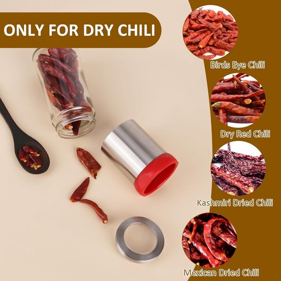 Roestvrijstalen Chili Molen met Glazen Reservoir voor Het Snijden van Specerijen en Peper, Ideaal voor Keuken en Koken — afbeelding 4