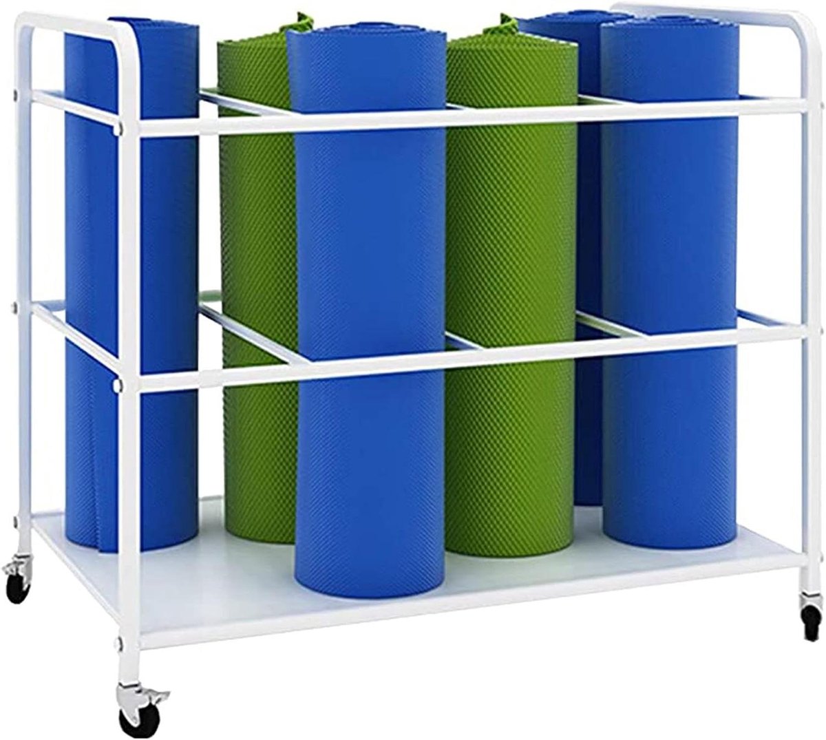 Opbergrek Yogamatten - Foam Roller Organizer - Sportspullen Opbergen - Met Vergrendelbare Wielen - 80x50x70 cm - Wit