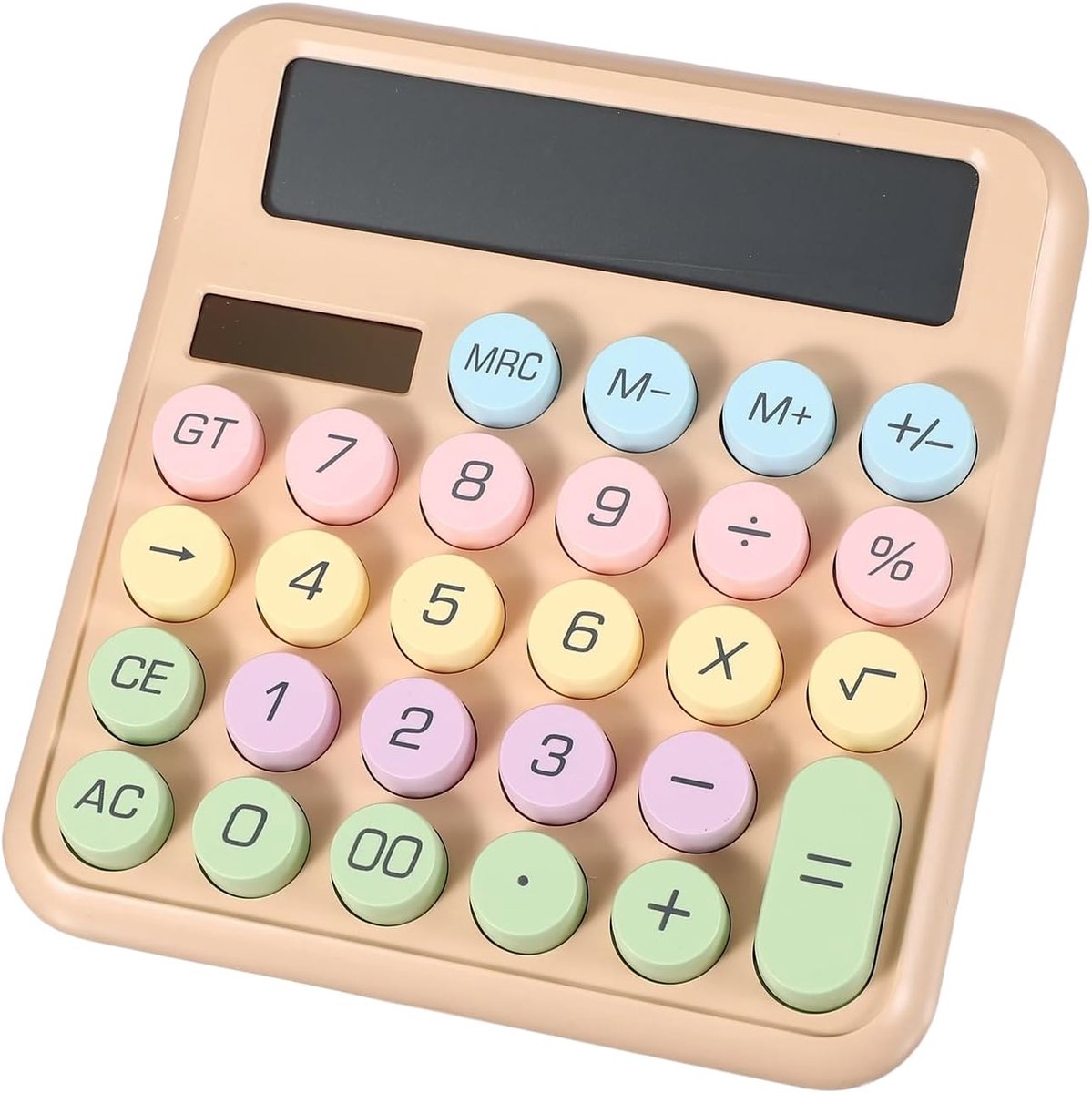 Rekenmachine - Wetenschappelijke rekenmachine - Macaronkleuren - 12-cijferig display - Mechanisch - Compact en draagbaar - Antislip ontwerp - Elegant en duurzaam - Geschikt voor boodschappen doen en budgetberekeningen - Beige - 1 stuk