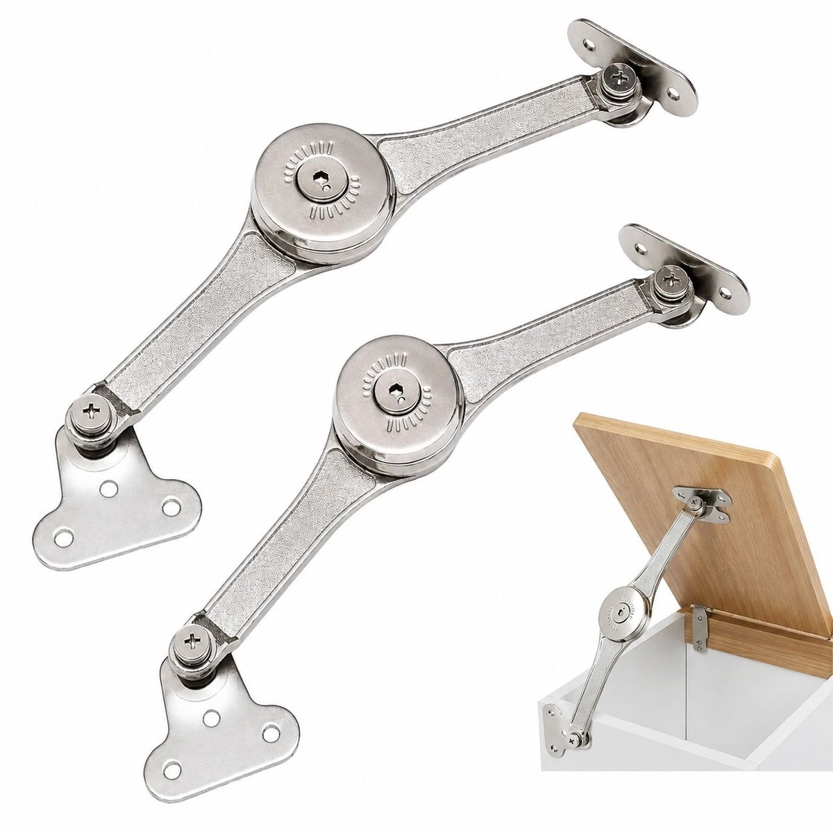 VHV - Dekselsteunscharnier set van 2 - Verstelbare zware klepsteun 22 x 4,2 cm - Zilver - Voor speelgoedkist en kast