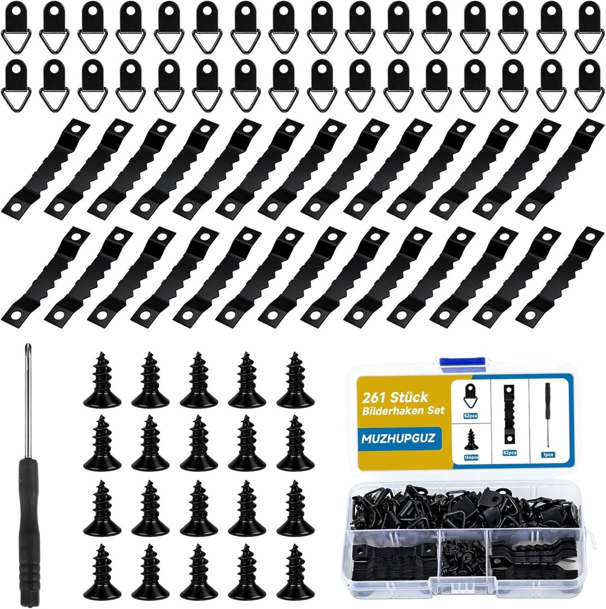 261 Stuks Haken voor Fotolijstbevestiging, Getande Hangers en D-Ring Hangers voor Thuis en Kantoor, Ideaal voor Zware Fotolijsten en Canvas Bevestiging