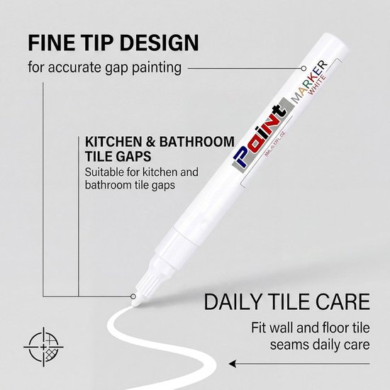 Voegenverfstift - Voegenmarker Vulpen - Tegels Opfrissen - Sneldrogende Barrière - 1 ml - Wit — afbeelding 4