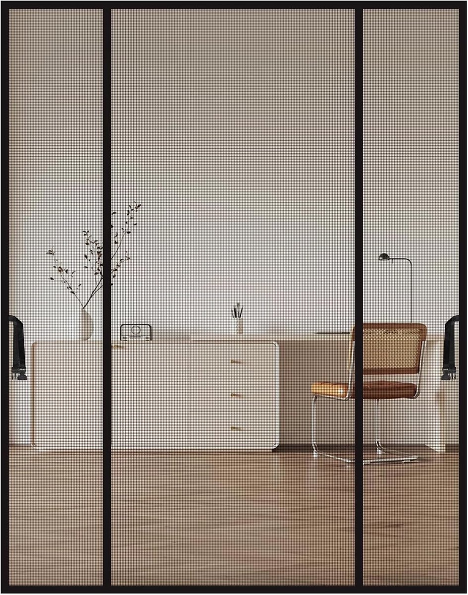 Vliegenscherm voor Dubbele Deuren 180 x 210 cm - Magnetisch Insectenscherm zonder Boren, Ideaal voor Balkon en Kattenbescherming met Sterke Magneten