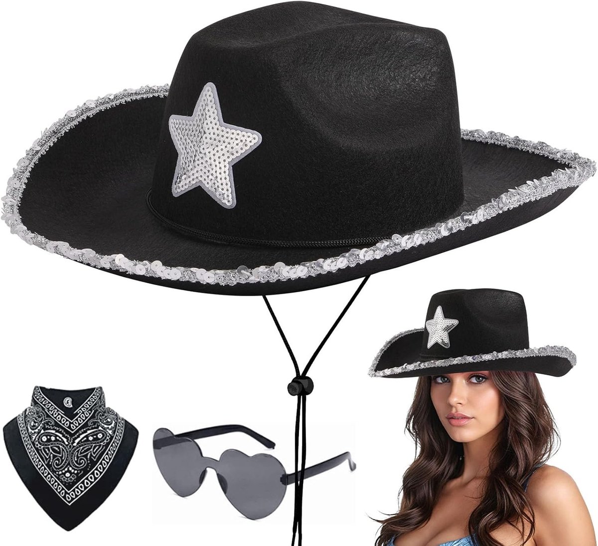Stijlvolle Cowboyhut voor Mannen en Vrouwen met Accessoires voor Feestjes en Carnavalskostuums
