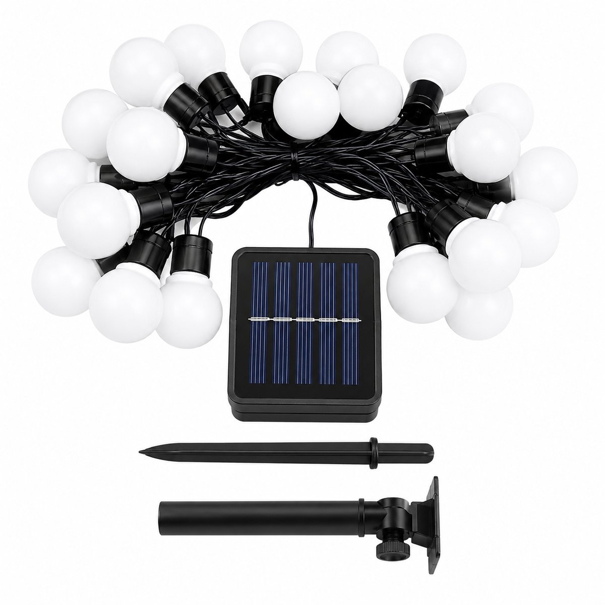 Gloovon® Lichtsnoer Buiten Solar - Witte Bollen & IP55 Waterdicht - Warm Wit Licht - Voor Tuin & Balkon - 30 LED - 6,5 Meter