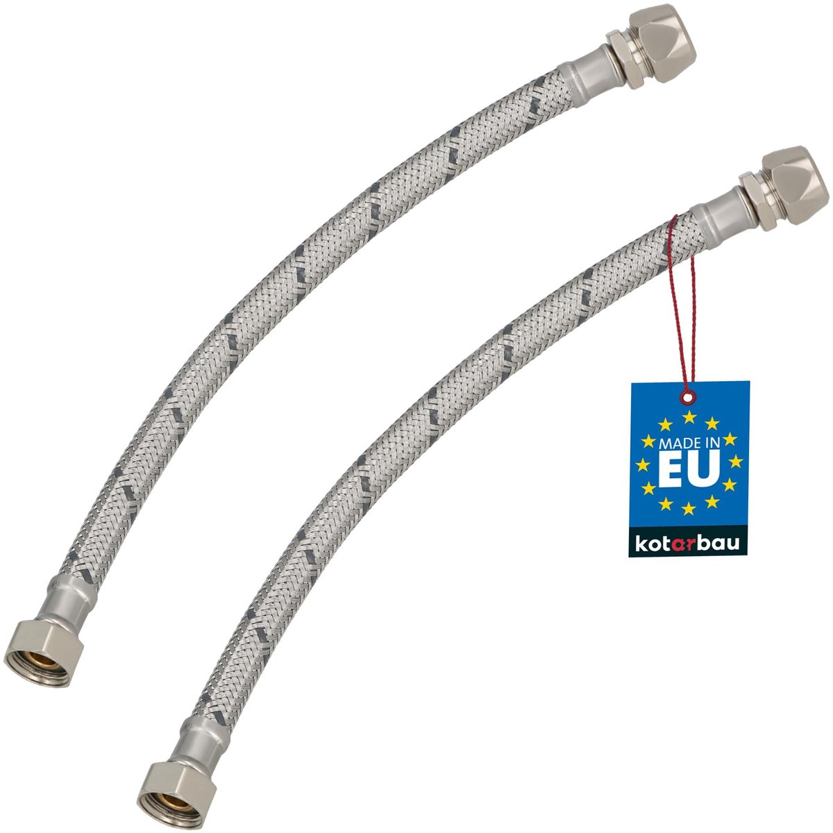 KOTARBAU® 2 Stuks - Flexibele Aansluitslang 3/8"x3/8" - Aansluitslang Armatuur 30 cm - Flexibele Kraanslang - Wartelmoer x Knelkoppeling - Sanitaire Aansluitslang - Gevlochten Roestvrijstalen Aansluitslang