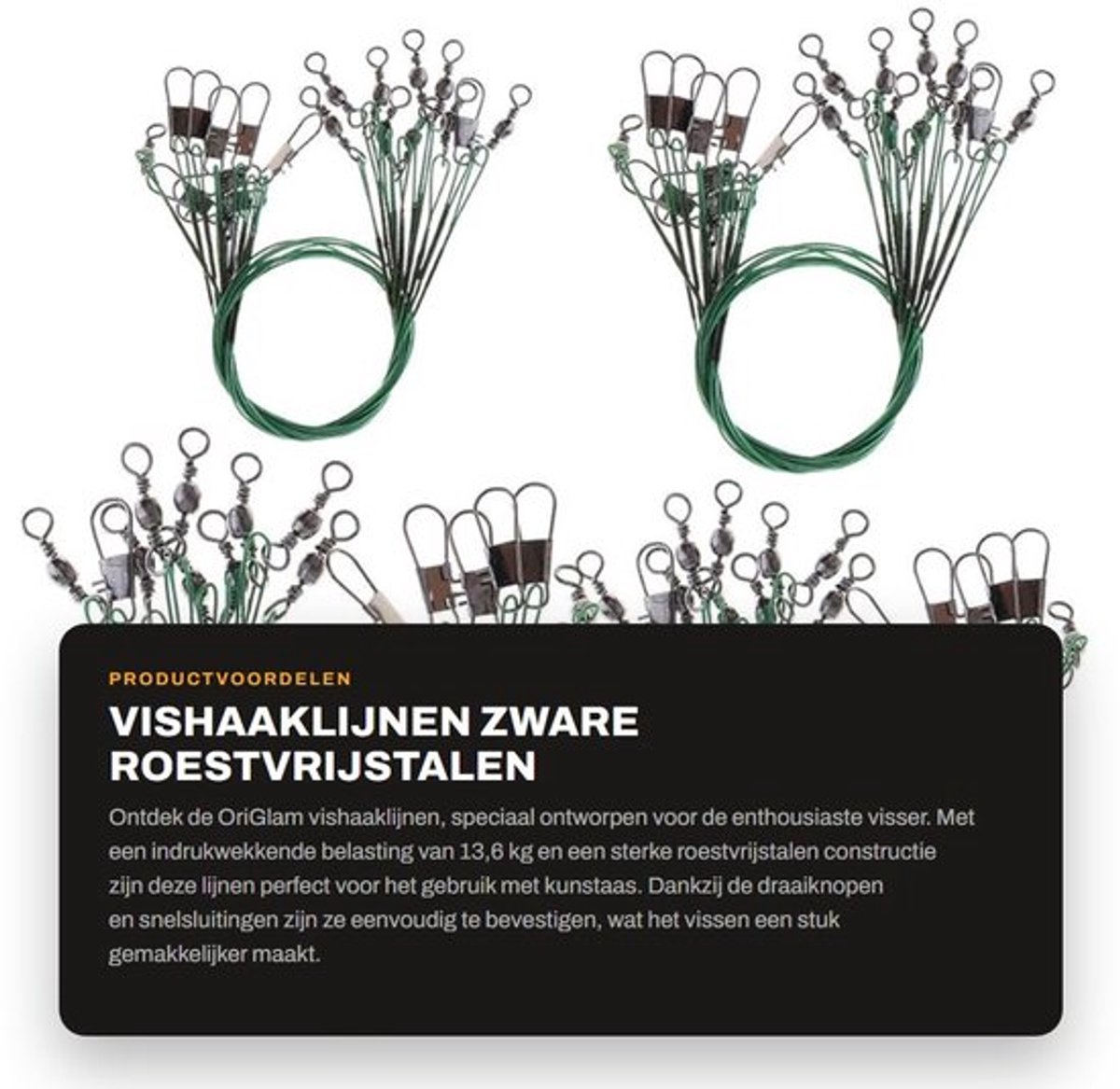 Vishaaklijn 40 Stuks - 13,6 kg Roestvrij Stalen - Draaiknopen - Snelsluitingen - Zinklijn - 31LB LB Test - Vislijn