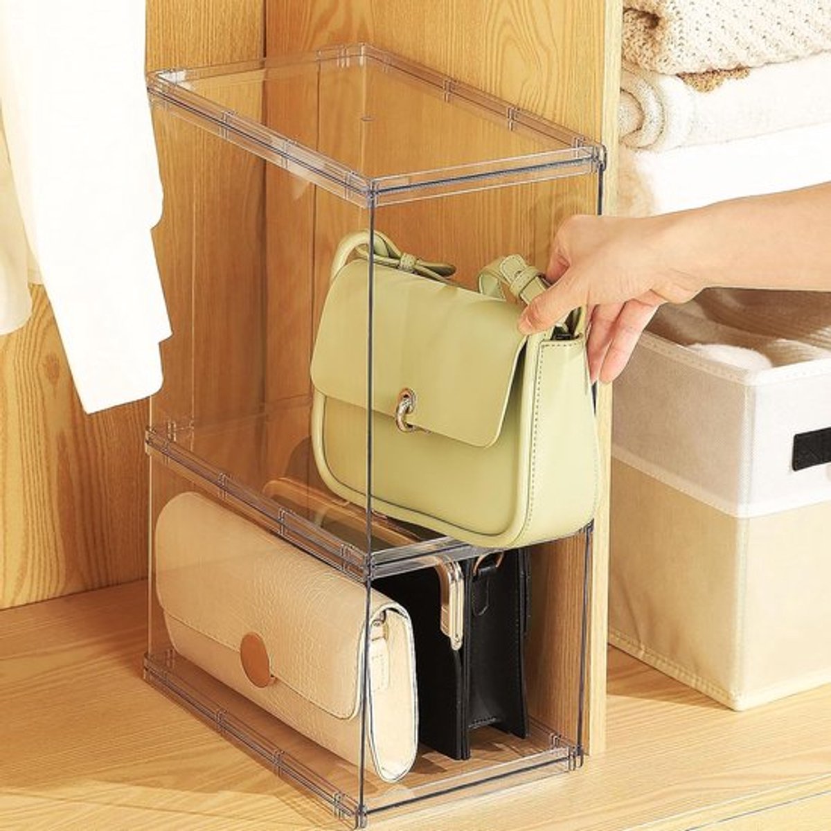 Set van 2 Stapelbare Transparante Acryltassen voor Keuken, Badkamer en Verzamelobjecten