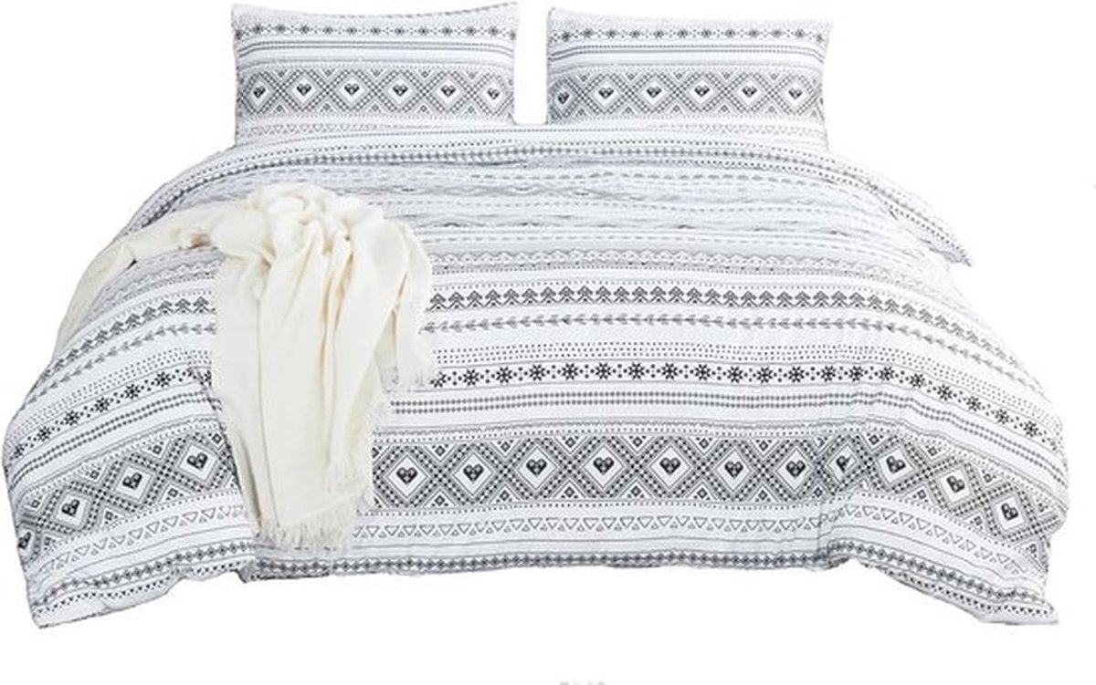 Beddengoedset met ritssluiting, wit Boheems patroon, dekbedovertrek 180 x 220 cm, laken 230 x 230 cm en 2 kussenslopen, ideaal voor een stijlvolle slaapkamer en optimaal comfort