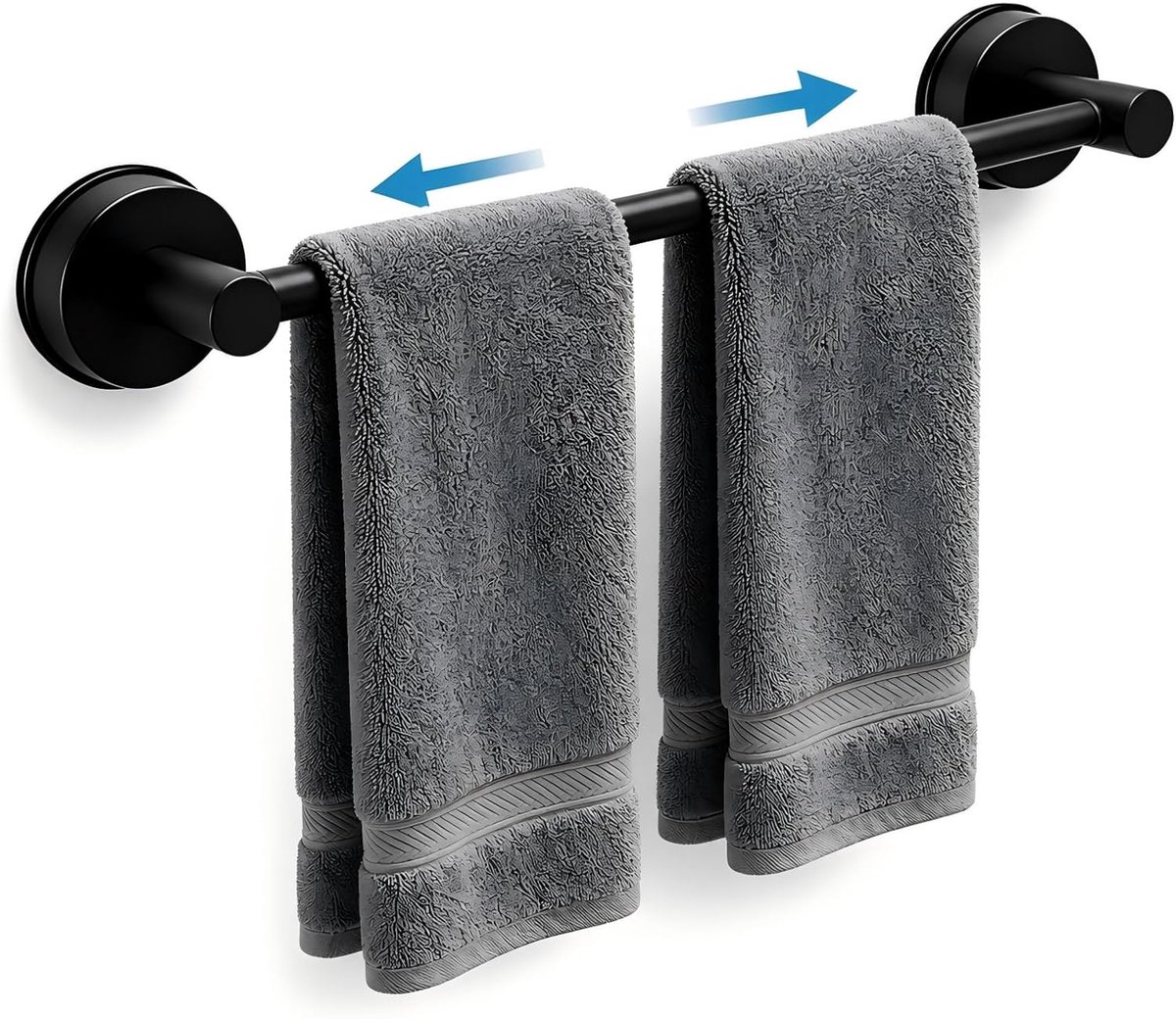 Handdoekstang - Uitschuifbaar RVS handdoekrek met zuignap - Zonder boren - Voor badkamer, douche, glazen deur en tegelwand - 1 stuk - 28,7-56,3 cm - Zwart