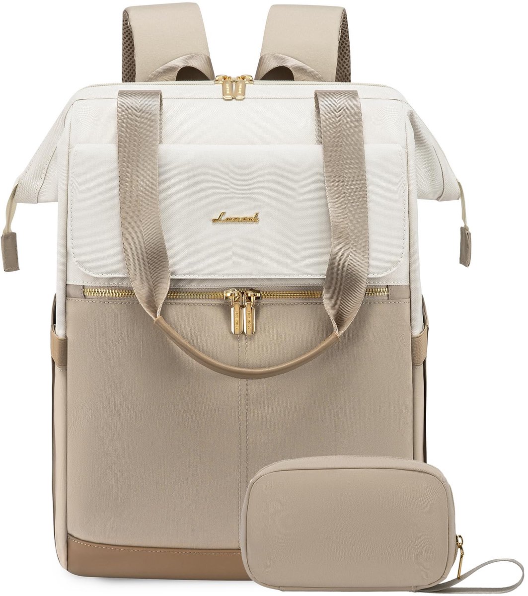 Namajunas - Dames mode laptop rugzak - Met cosmeticatas - Grote reis rugzak - Uitgerust met meerdere opbergvakken en een apart laptopvak - Waterdicht - Schooltas - Tiener rugzak - Dagelijkse rugzak - Handige reis accessoires - Werktas - Crèmewit