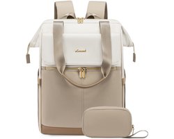 Namajunas - Dames mode laptop rugzak - Met cosmeticatas - Grote reis rugzak - Uitgerust met meerdere opbergvakken en een apart laptopvak - Waterdicht - Schooltas - Tiener rugzak - Dagelijkse rugzak - Handige reis accessoires - Werktas - Crèmewit