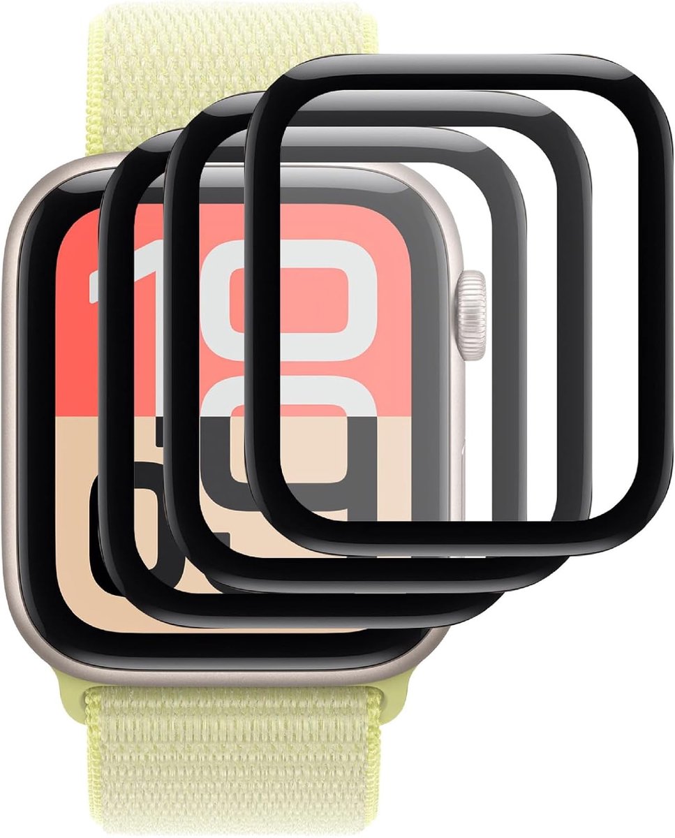SnelShoppen - Pack van 3 Schermbeschermers voor Apple Watch SE 3 44 mm (2025) - Volledige Bedekking, Krasbestendig, Transparant, Inclusief Schoonmaaks