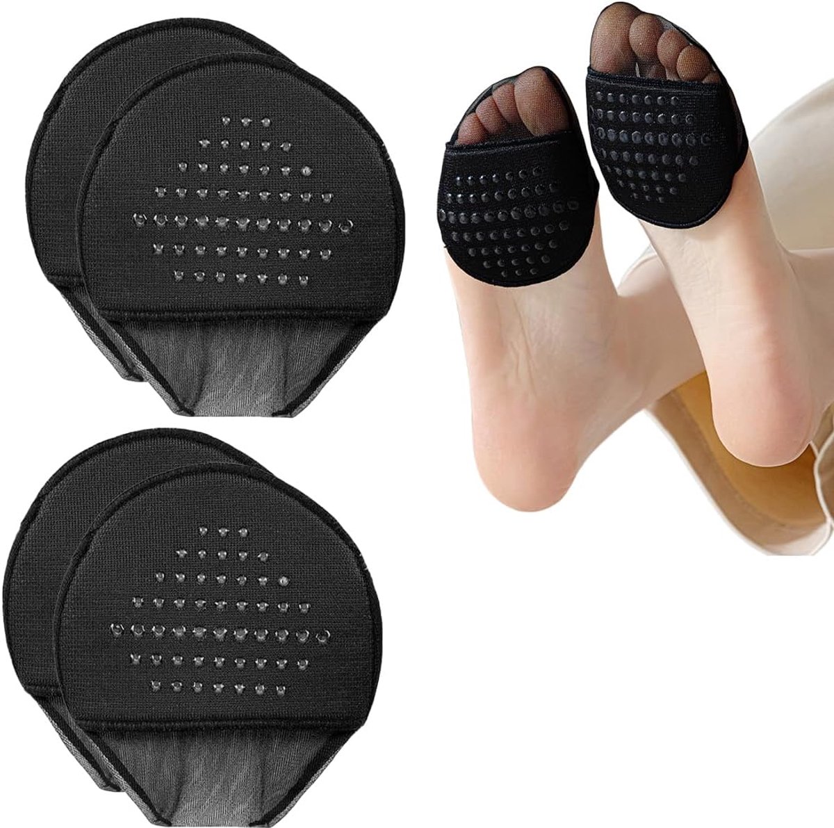 SnelShoppen - 2 Paar Midvoet Kussens, Voet Pads, Hak Kussens voor Vrouwen, Onzichtbare Hoge Hakken, Plantar Kussens, Zwart, Ademend en Flexibel
