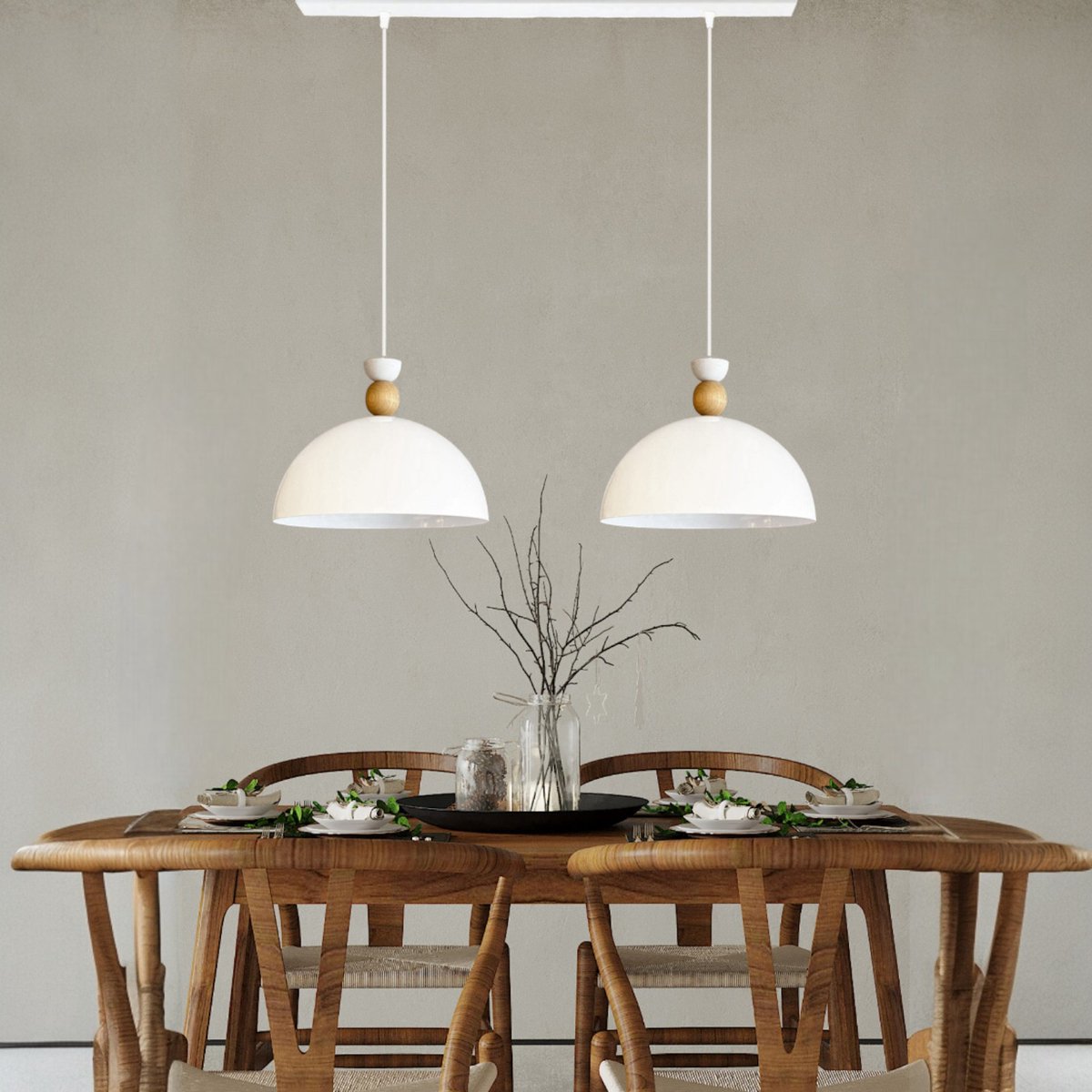 Bamyum hanglamp, industriële Modern stijl, Ø30 cm, wit metalen lamp