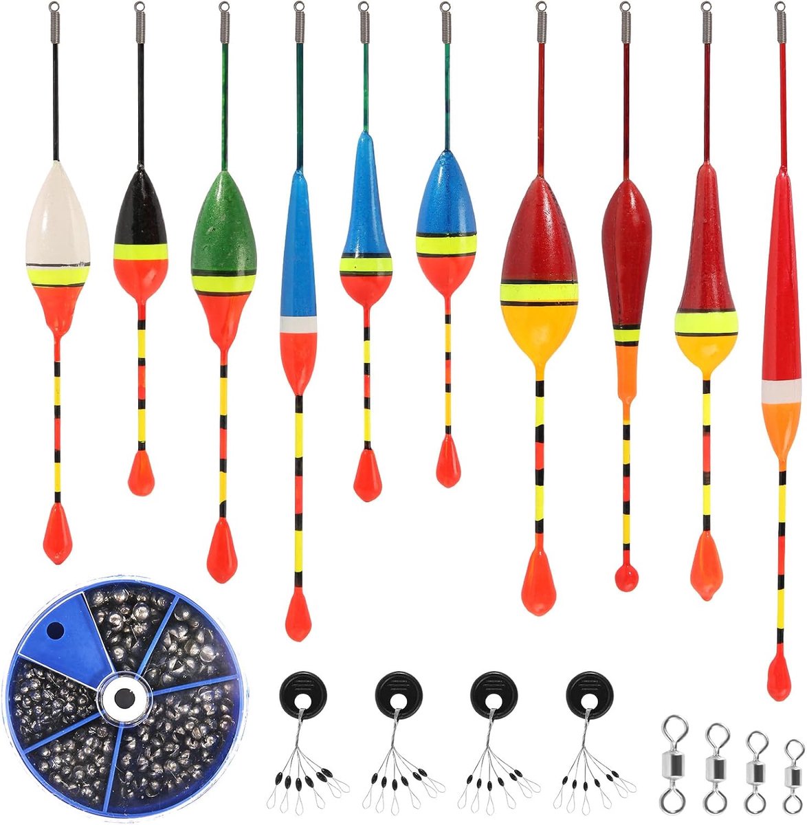 Vissersset 10 drijvers - Compleet met lood en stoppers - Ideaal voor forelvissen - ShopVlot