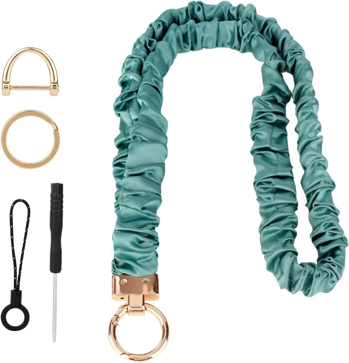 Allecto- Lange Lanyard met Afneembare Scrunchy-Ketting - Verstelbaar Nekkoord - Smartphones Id-Badges - Sleutels - Veelzijdige Accessoire - Geschikt voor Dames en Heren - Groen