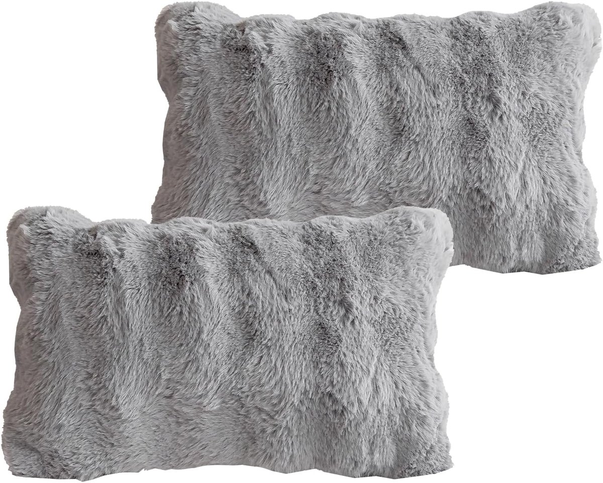 SnelShoppen - 2 Stuks Sofa Kussenhoezen Neppelkleden Vierkante Kussenhoes Pluche Versiering, Grijs 30x50cm, 45x45cm, Perfect voor Woonkamer, Slaapkame