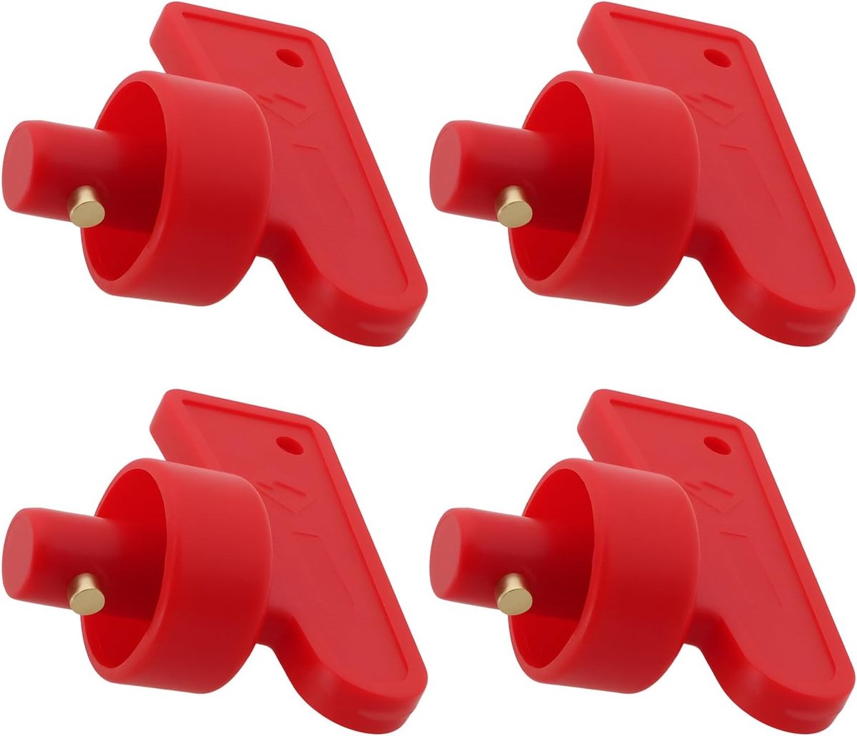SnelShoppen - 4-delige Accu Ontkoppelaar Isolator Sleutel Set 60x45mm Geschikt voor Race Rally Auto's, Rood, Duurzaam Kunststof