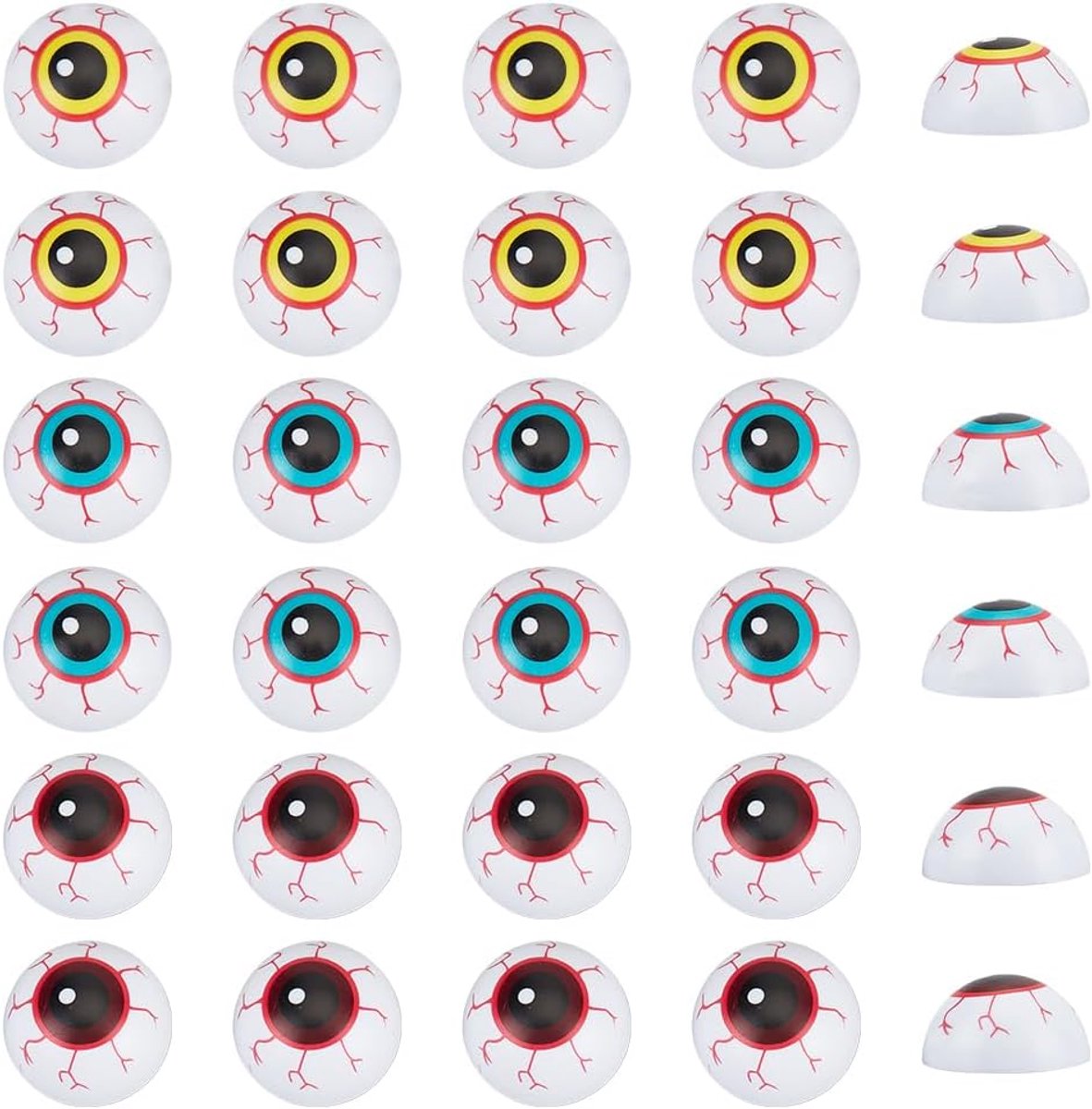 SnelShoppen - 30 Stuks Hemisferische Ogen met Bloeddoorlopen Effect 25mm Kunststof Cabochons voor Halloween, DIY Ambachten, Beeldhouwwerken, Props, Di
