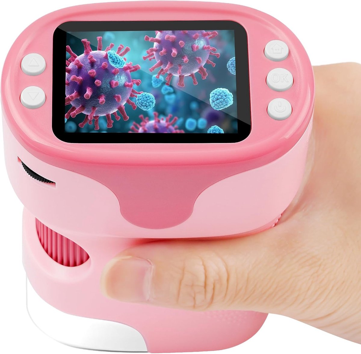 SnelShoppen - Kids Microscoop 1000x Draagbare Pocket Microscoop met LED, Mini Microscoop met 2,0" LCD Scherm 4K, 6 Foils, 32GB Geheugenkaart en Statie