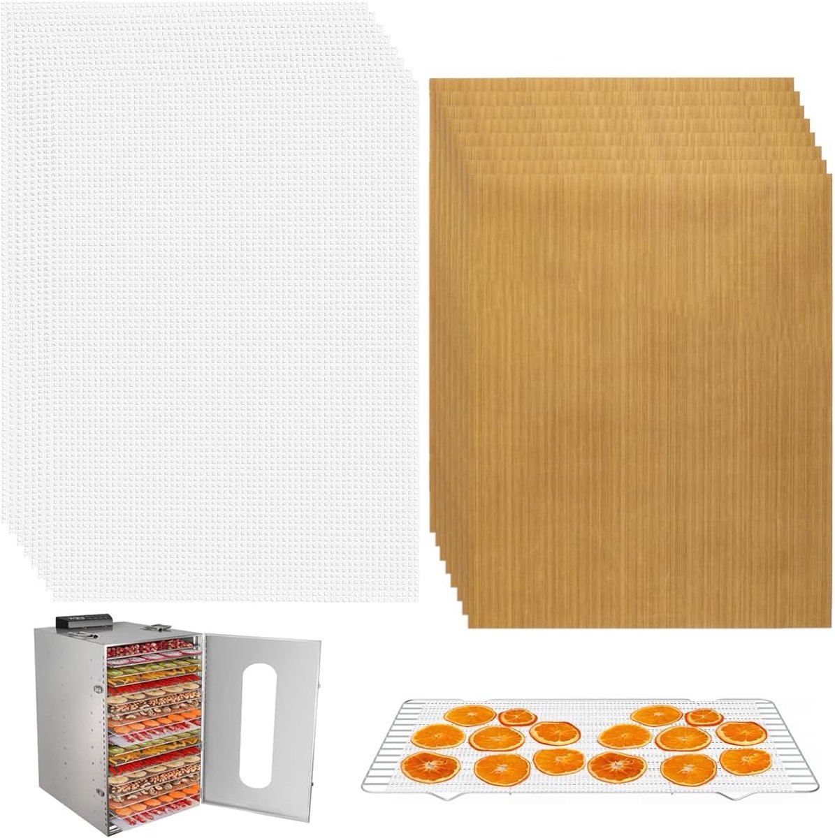 SnelShoppen - Pack van 16 Siliconen Dehydrator Bladen, Niet-Plakkerig, Herbruikbare Siliconen Dehydrator Matten en Teflon Bladen, 28,5 x 20 cm en 25 x