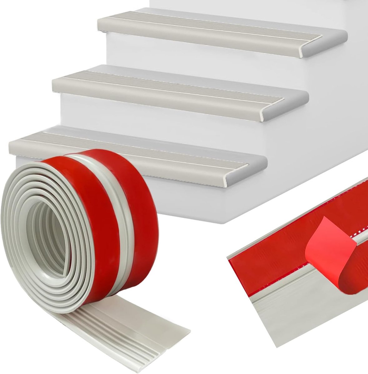 SnelShoppen - 4 m Traprandprofiel Zelfklevend Antislip voor Binnen en Buiten - Grijs, Hoogwaardig Rubber, Veiligheidsoplossing, Waterdicht, Duurzaam