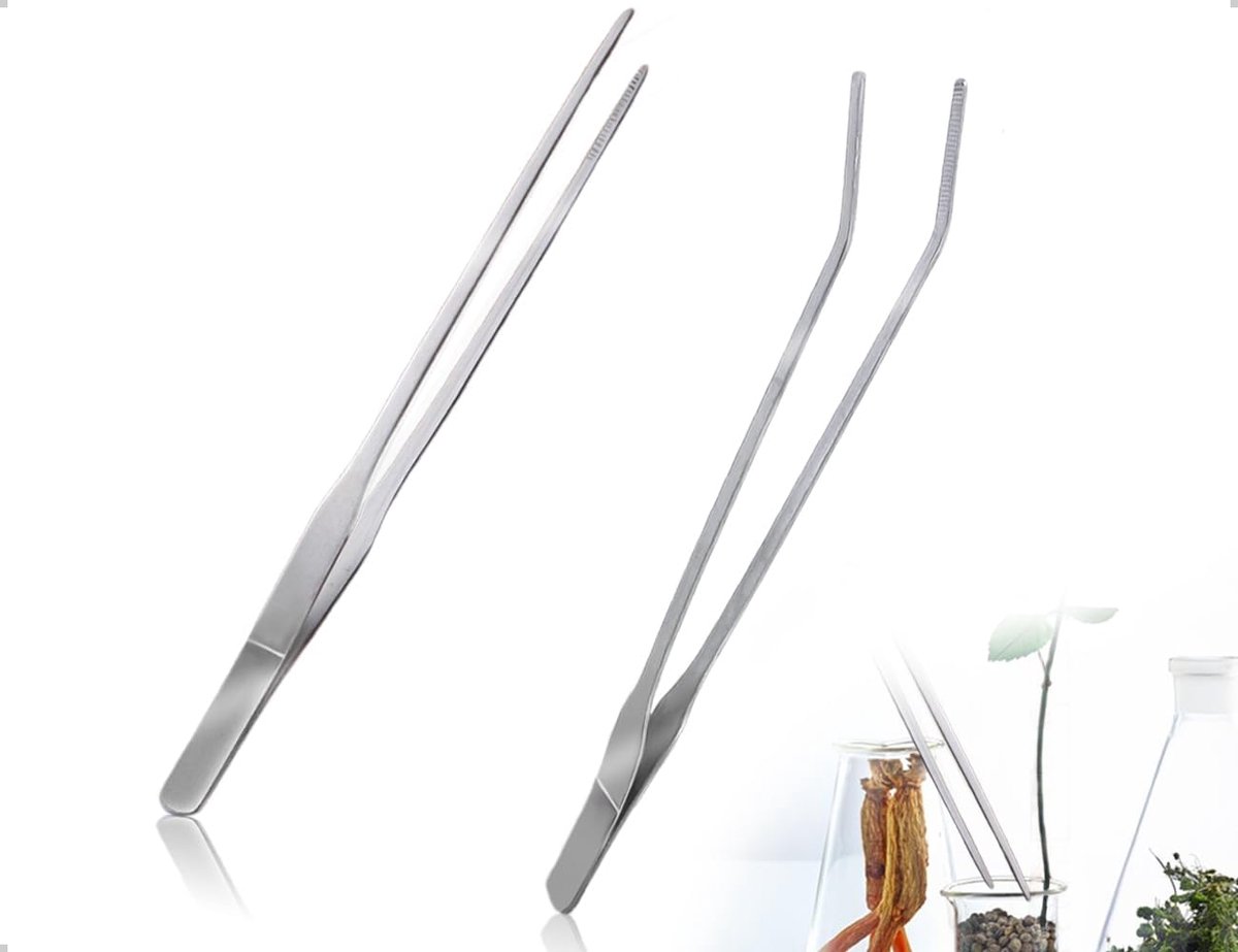 SnelShoppen - Aquarium Tweezers Set van 2 Stuks, Lange RVS Tangen met Rechte en Gebogen Tips voor Voeden van Aquaria en Onderhoud van Waterplanten, Zi