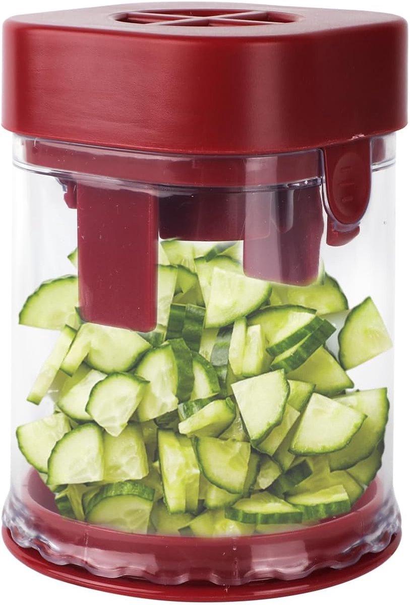 SnelShoppen - Fruit Slicer, Aardbei Snijder, Druiven Snijder Keuken Gadget met Kruis Mes en Antislip Voet, Afneembaar voor Bananen, Groenten en Komkom