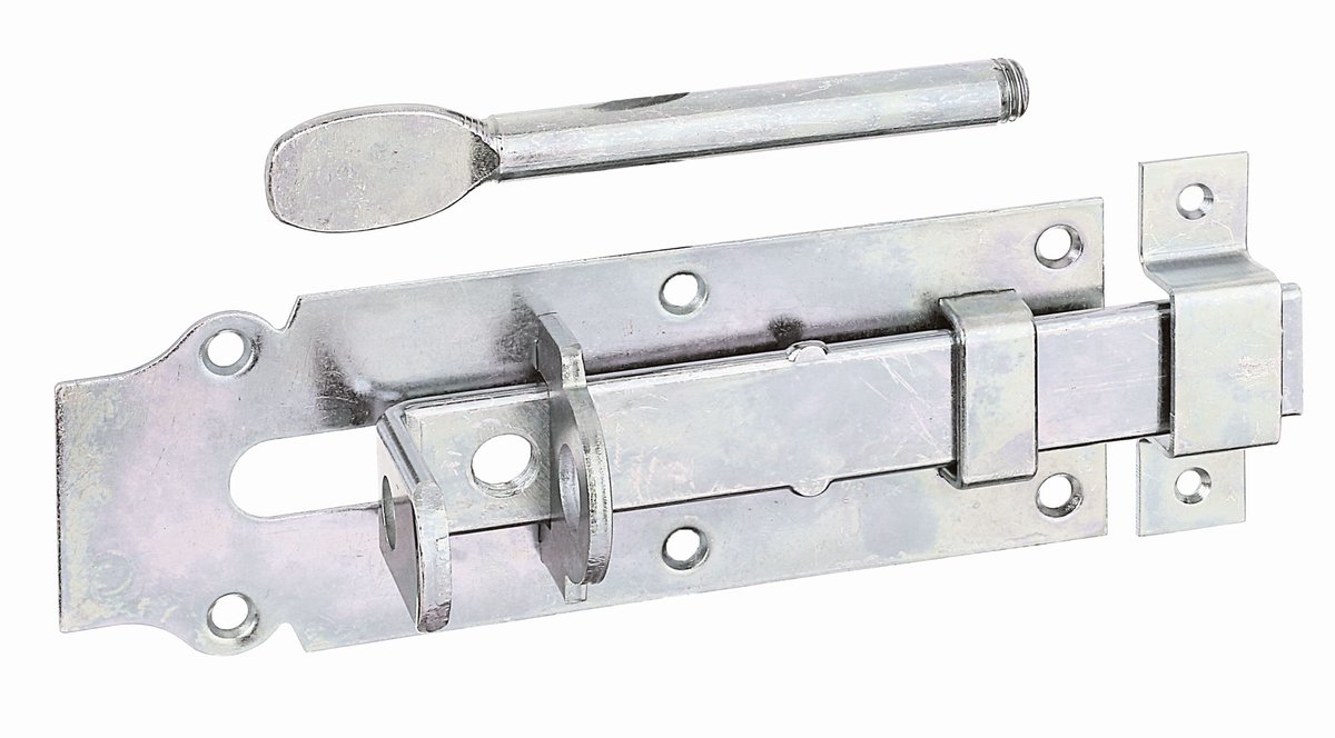 Alberts 117160 staldeur-sluitgrendel | recht, met platte greep en bevestigde lus | galvanisch verzinkt, gechromateerd | plaat 180 x 64 mm