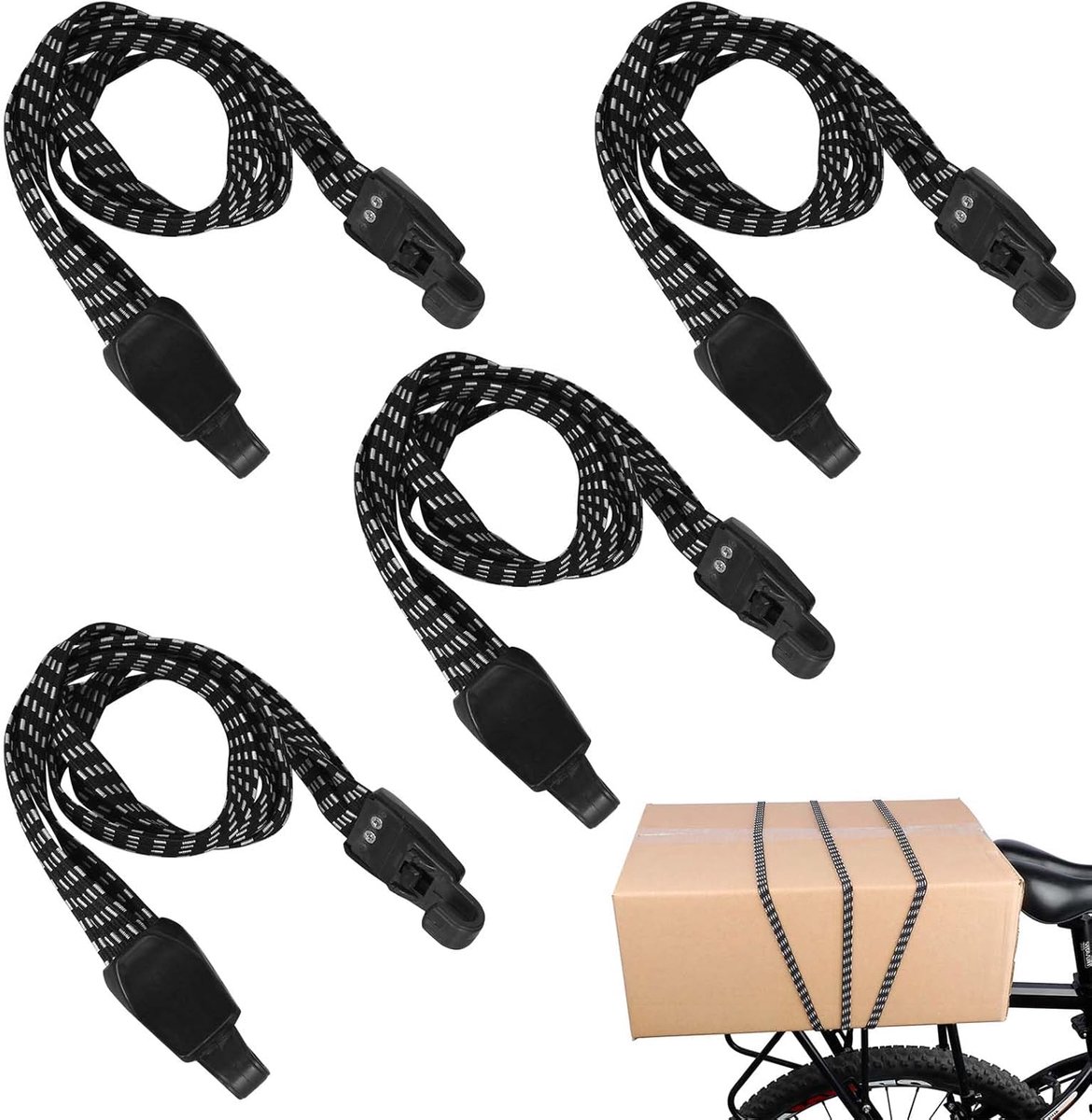 SnelShoppen - Lashing Straps met Haken, Verstelbare Elastische Expander met Haken, Elastische Straps voor Handkar, Bagage Draagkoord, Fiets, Motor, Ca