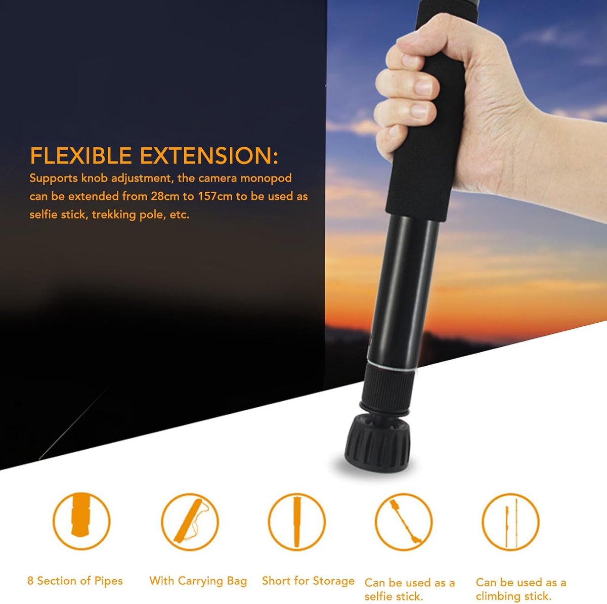 SnelShoppen - Aluminium Legering Camera Monopod 157Cm/61.81in Lichtgewicht Reis UNIPOD Stok voor DSLR Camcorder Ideaal voor Hiken Camping Professionee
