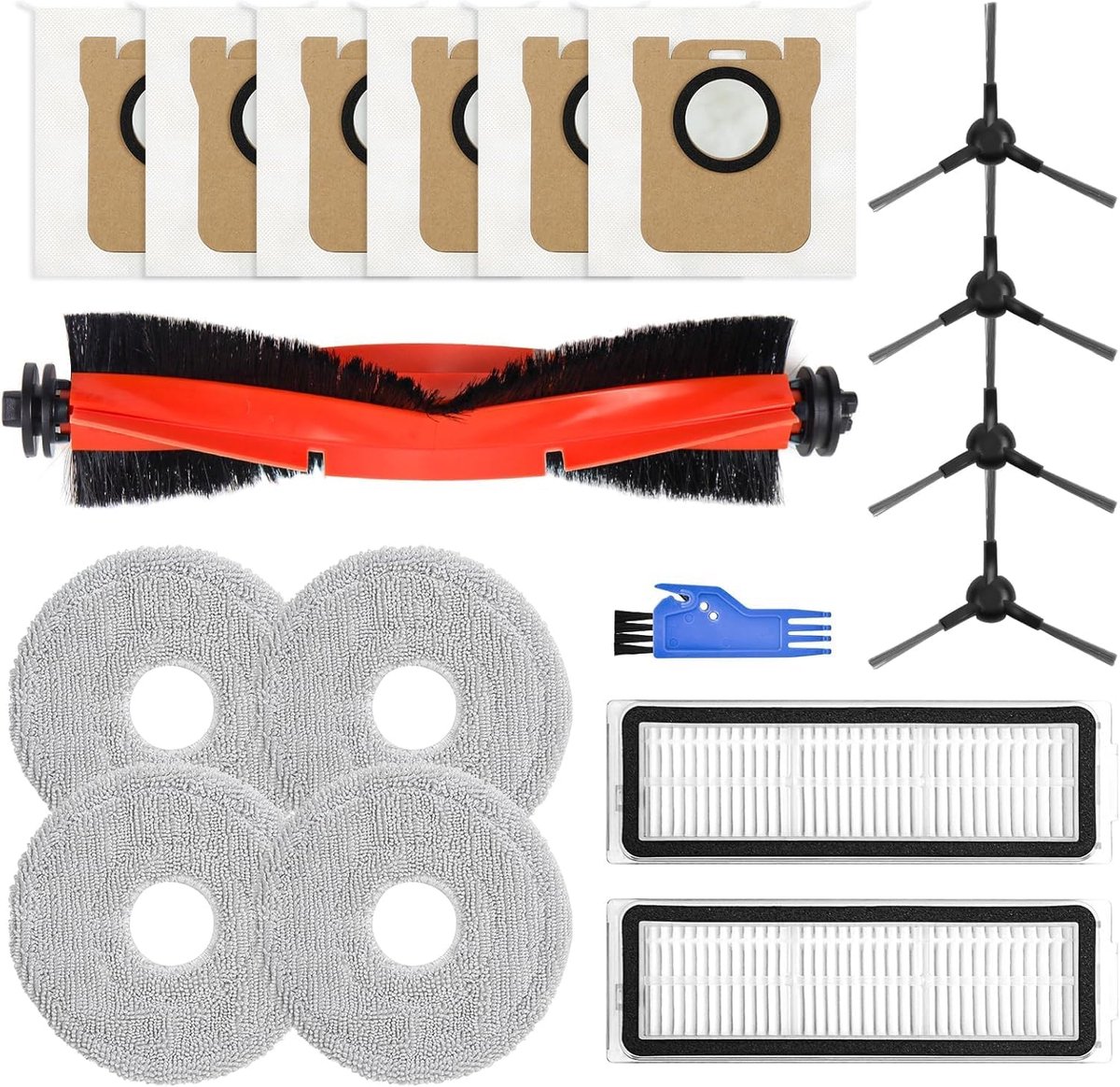 SnelShoppen - Accessoire Set voor Robotstofzuiger X20 Pro/X20 Max, 18 Stuks Vervangonderdelen, Inclusief Hoofdborstel, Schoonmaakdoeken, Stofzakken, F
