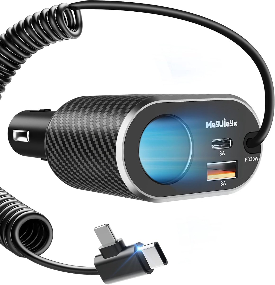SnelShoppen - Retractable Auto Oplader - Oplader voor Auto met Ingebouwd Snoer, Snelle Laadcapaciteit, Geschikt voor Smartphones en Tablets, Compact e