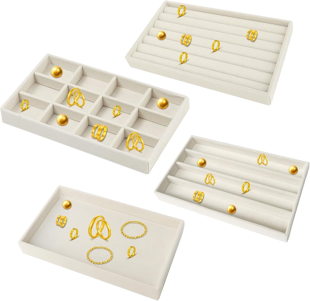 Sieradendienblad, 4 stuks, fluweel, organizer, sieradeninzetstuk, stapelbaar, voor het bewaren en presenteren van - ShopVlot