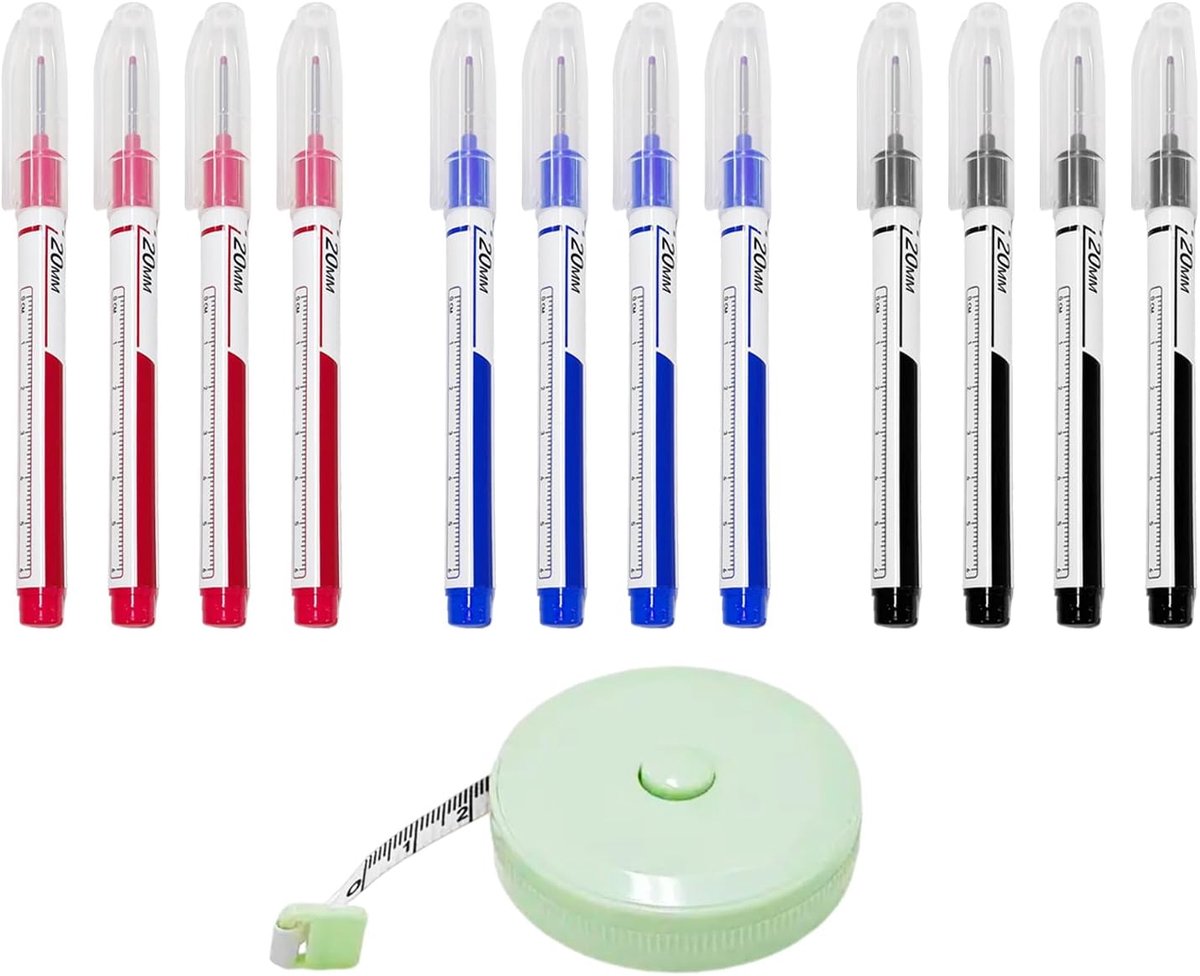 12Pcs Long Head Marker Pens, 1Pcs Tape Measure, Decoration Marker Pen, Waterproof Marker Pen, Home Body Measuring - ShopVlot