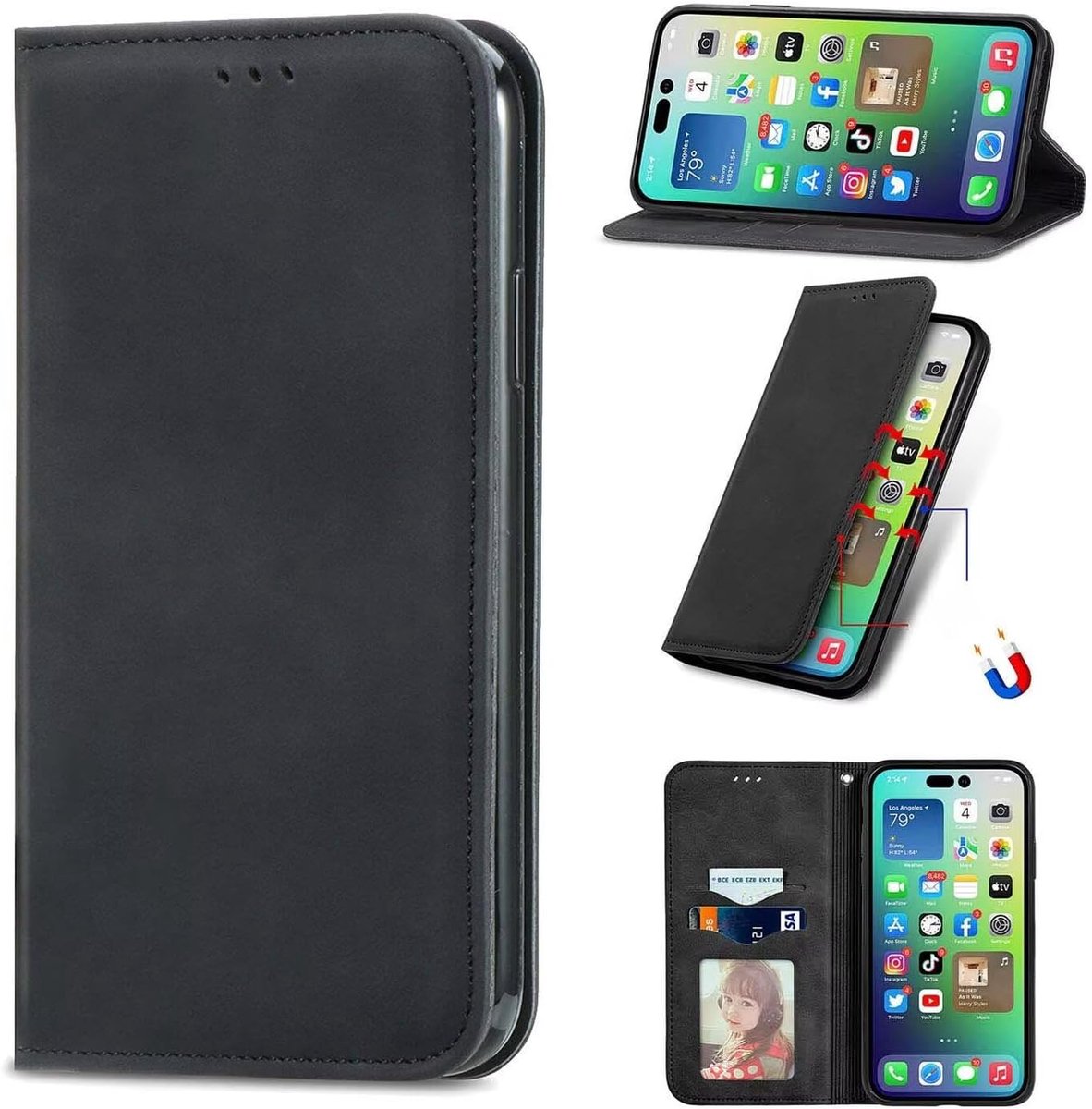 SnelShoppen - Premium Lederen Hoesje voor Oukitel C3 - RFID-blokkering, Elegante Effen Kleur, PU Leer, Zakelijke Portefeuille met Kaartsleuven, Zwart
