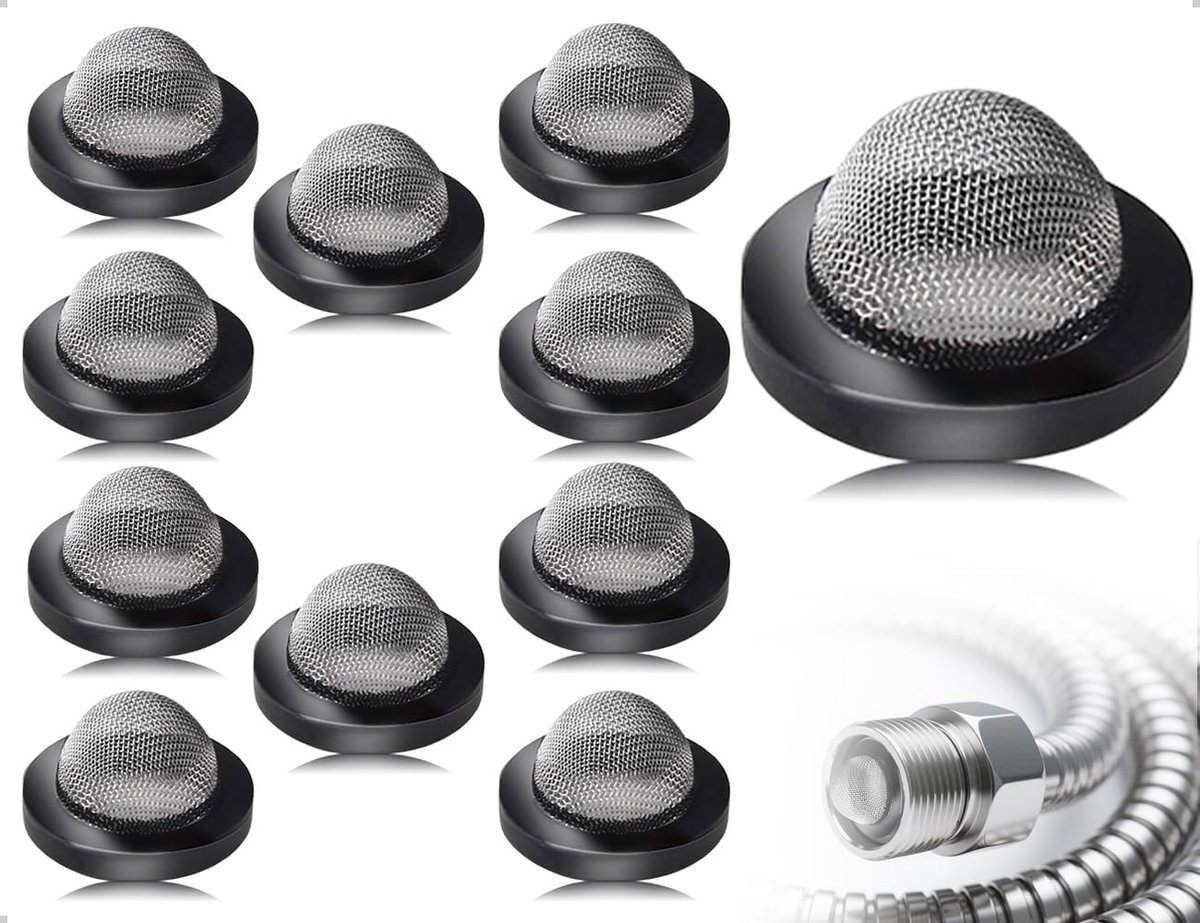 SnelShoppen - Set van 10 RVS Torische Afdichtingen, Slangafdichtingen, Gaasafdichting voor 19mm Douches, Autowas (Zwart)