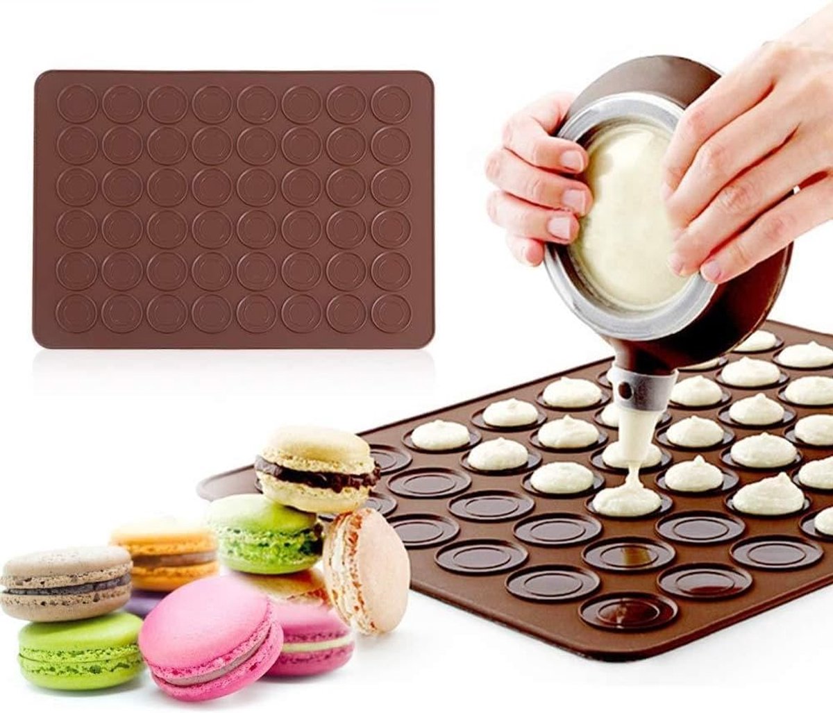 SnelShoppen - 48 Holle Ruimtes Siliconen Vormmat voor Macarons, Koekjes en Gebak, Duurzaam en Niet-Plakkerig, Geschikt voor Oven en Magnetron, Keuken