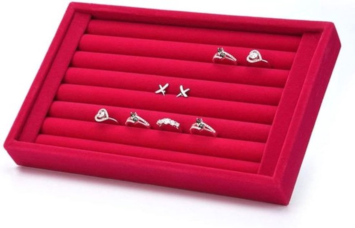 Velours sieraden opbergdoos voor oorbellen, ringen en manchetknopen - Organizer met vakken en geschenkdoos (Roze)