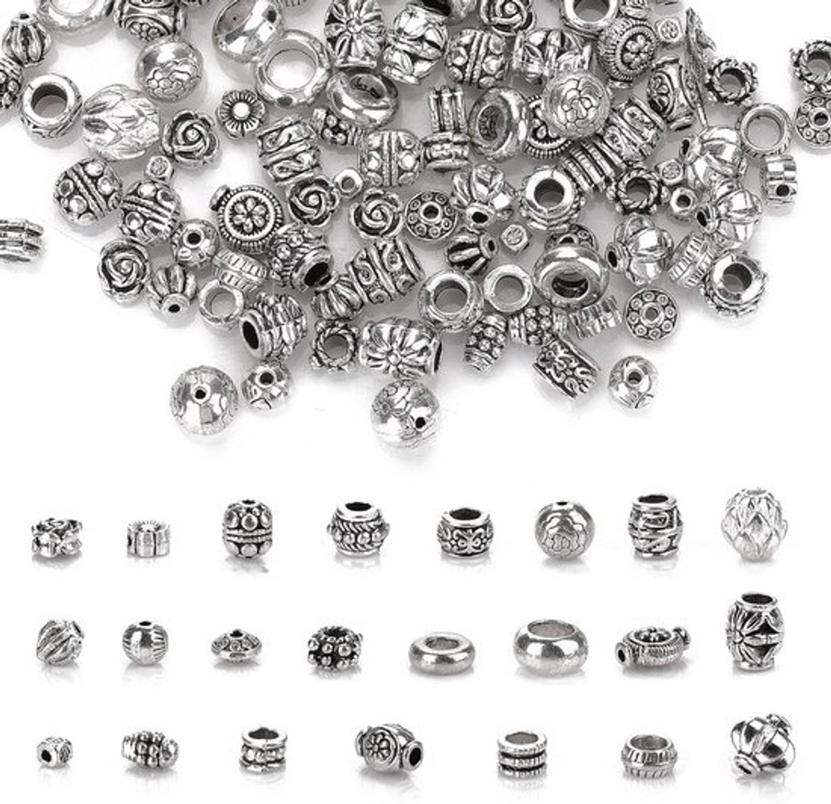 100g Losse Tibetaanse Antieke Zilveren Spacer Kralen van Metaallegering voor DIY Sieraden, Armbanden en Kettingen