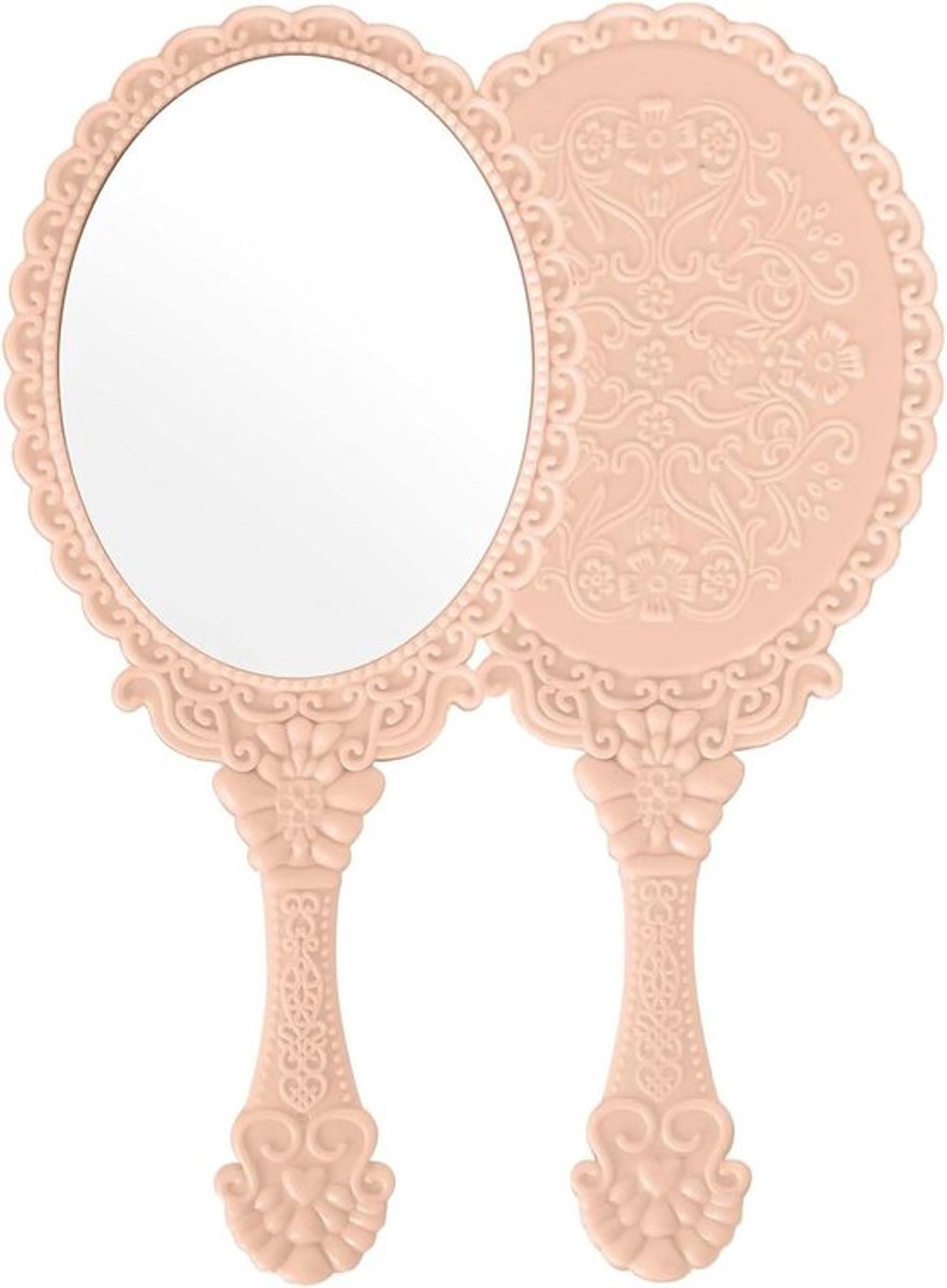 Professionele draagbare spiegel met handvat, ideaal voor haarstyling, scheren en make-up, rond ontwerp, comfortabel en duurzaam (roze)