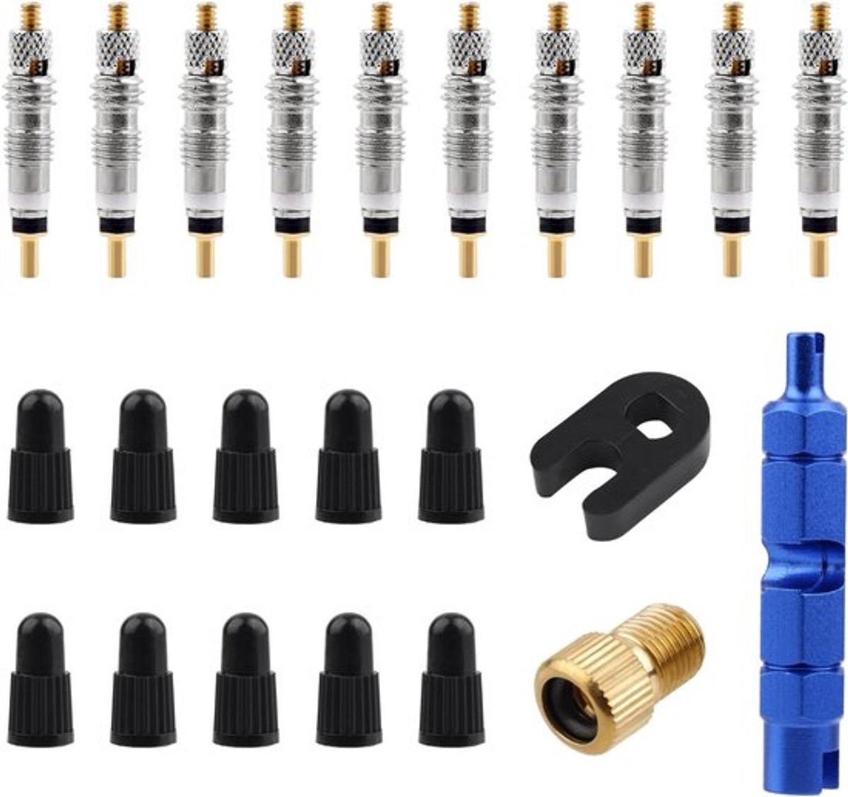 Ventiel Kern Reparatie Set met 10 Ventiel Kernen, Ventiel Kern Covers en Installatie Gereedschap voor Tubeless Racing en MTB Banden