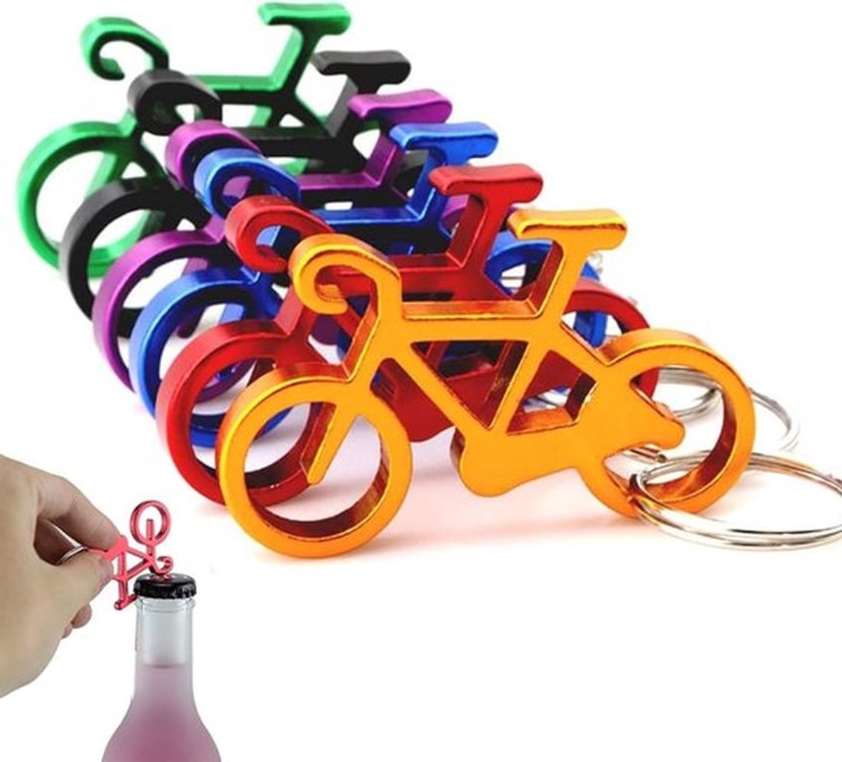 Fiets Sleutelhanger Flesopener - 10 Stuks Aluminium Sleutelhanger voor Dranken, Grappig Cadeau voor Fietsers en Bierliefhebbers, Random Kleur
